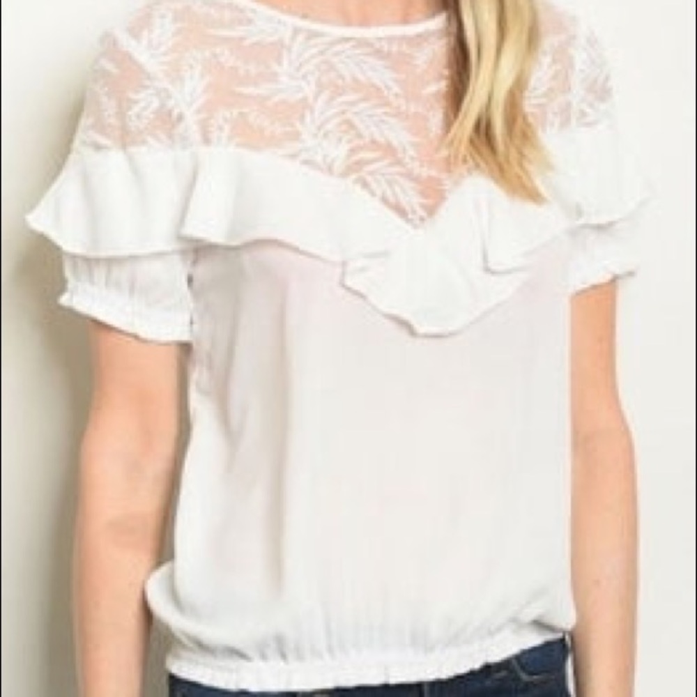Ivory top with lace and ruffle